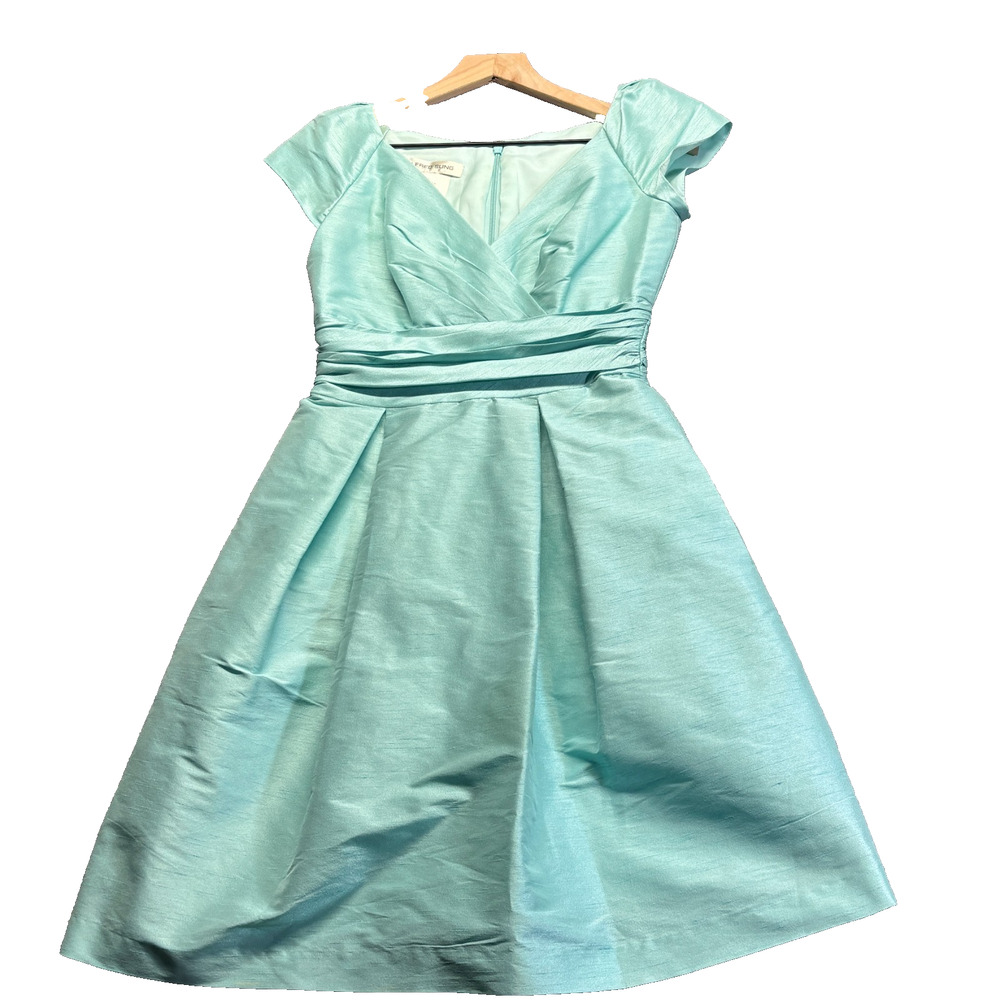 Alfred Sung D500 Seaside Mint Cap Sleeve Fit Flare Dress Size 2 with pockets!